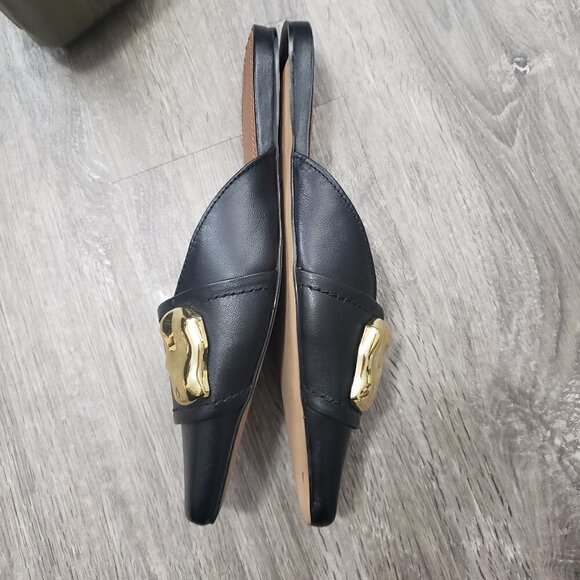 Asos Leather Slides Square Toe Gold Nugget Sz 37 - Picture 4 of 7